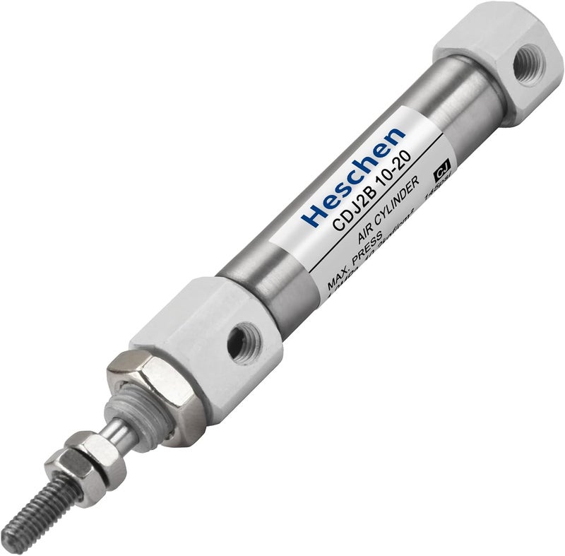 Heschen Stainless Steel Slim Air Pneumatic Cylinder, CDJ2B 10-20, M5 Port, 10mm Bore, 20mm Stroke, Double Acting Single Rod - Image 1
